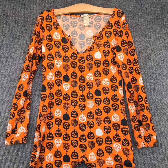 Sosho Womens Union Suit Pajamas Orange Medium Pull On Notch Neck Halloween - Picture 3 of 10